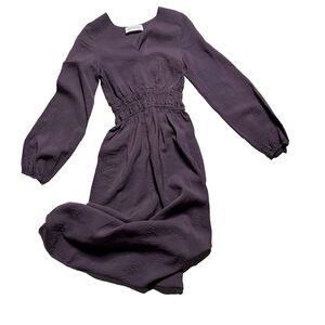 Dusky Purple Small Maxi Dress with Smocked Waist, Puff Sleeves, and V Neck